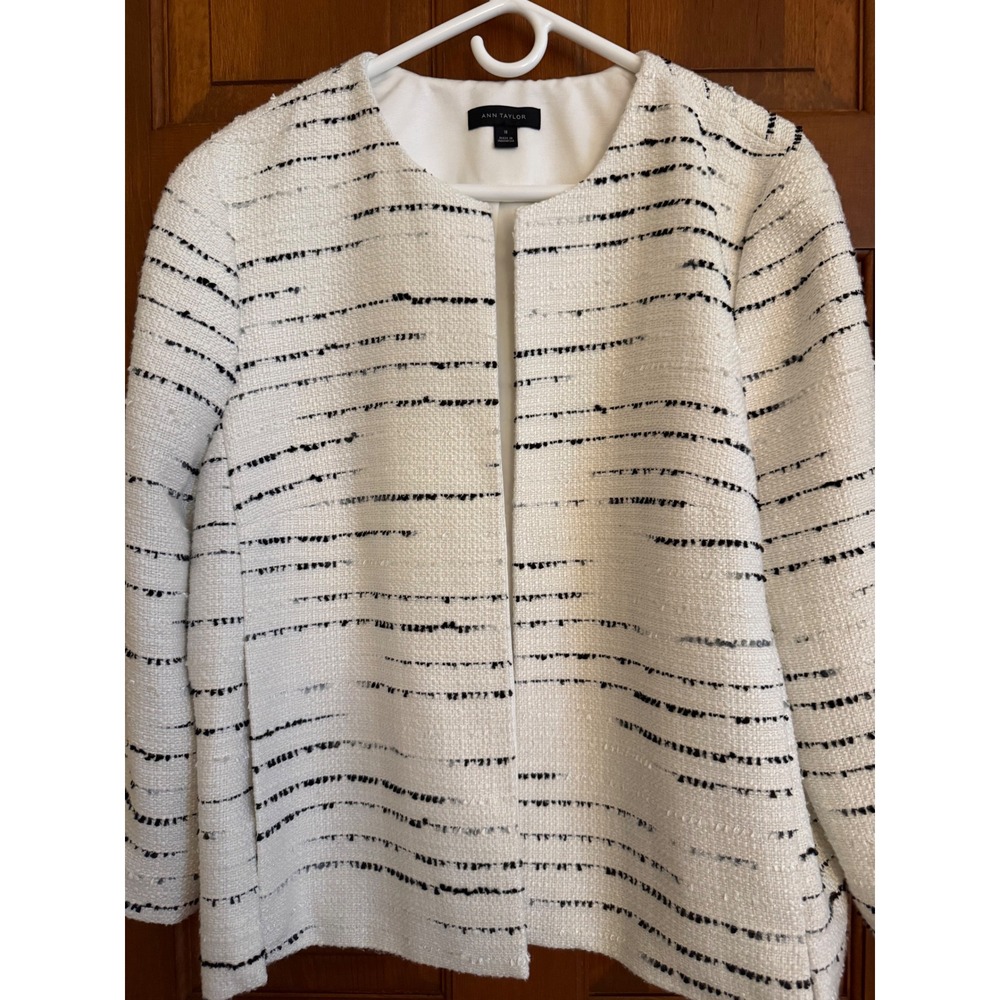 Ann Taylor Boucle Blazer Womens Size 18 White Open Front Business Casual